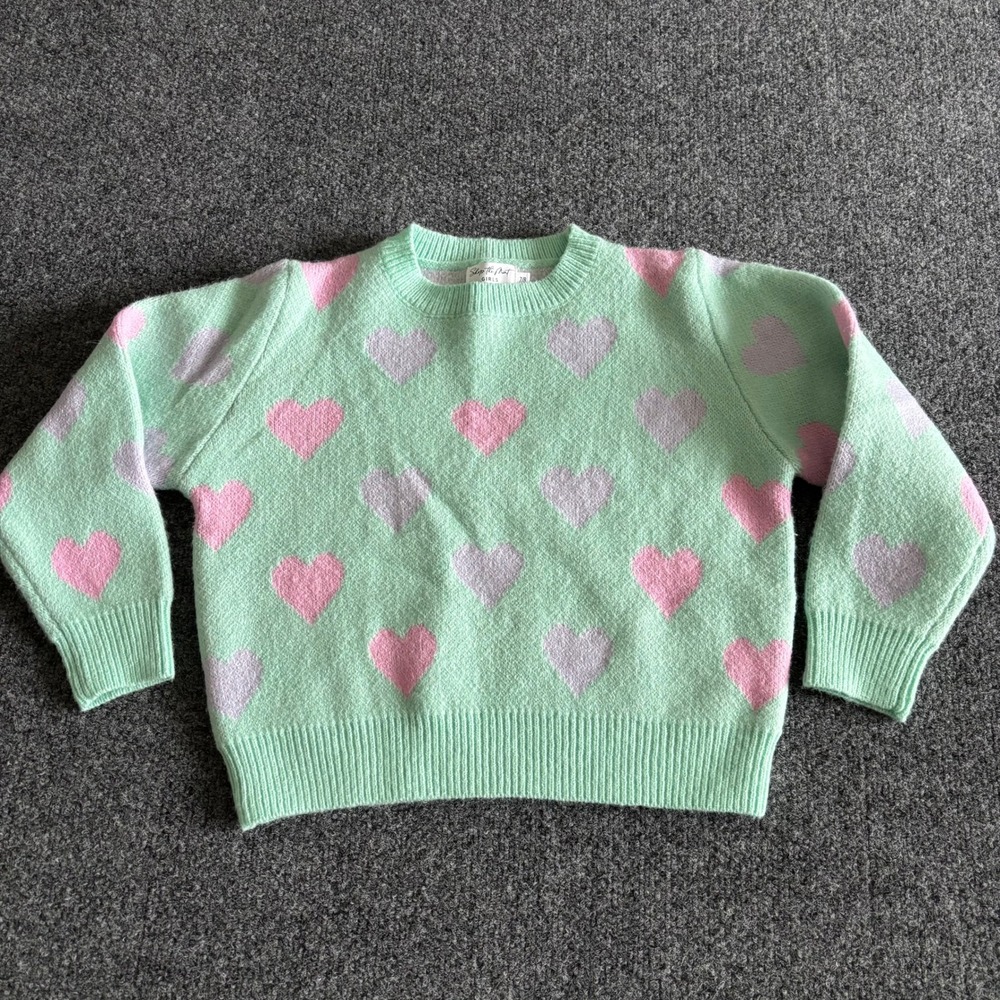 Shop The Mint Girls Mint Green Heart Knit Sweater GF7269-MJG Size 7/8